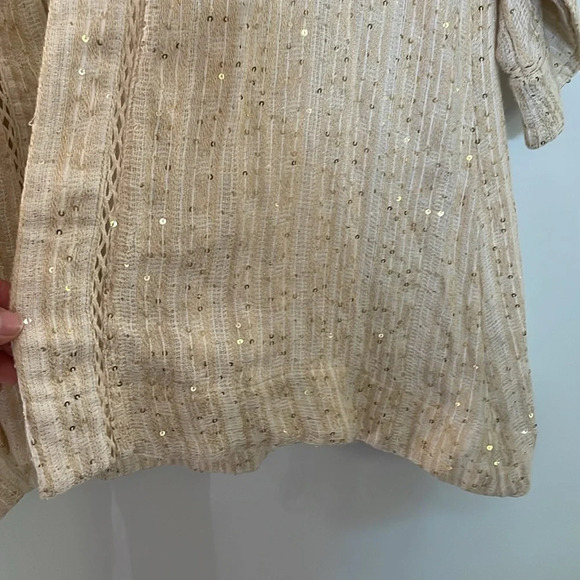 Soft Surroundings Loose Weave Ivory Gold Sequin Cardigan Boho Relaxed Top Sz XS - Picture 5 of 9